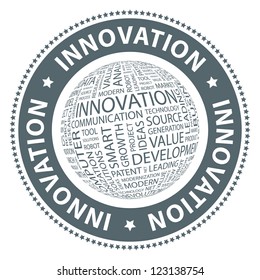 INNOVATION. Textcollage. Vektorgrafik.