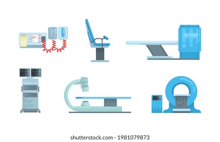 Innovational Medical Diagnostic Equipment with Surgical Table and Patient Monitor Vector Set