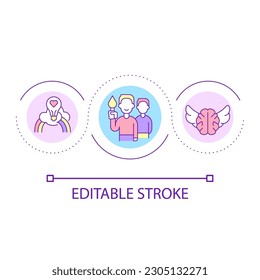 Innovation-friendly culture in workplace loop concept icon. Positive work environment abstract idea thin line illustration. Finding ideas. Isolated outline drawing. Editable stroke. Arial font used