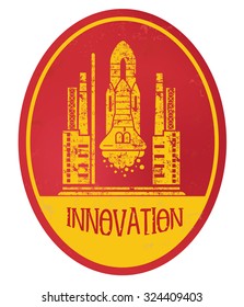 Innovation,rocket stamp design,retro style,grunge vector