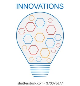 Innovations concept illustration. Light bulb with colored cells 