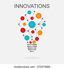 Innovations concept illustration. Light bulb with colored cells 