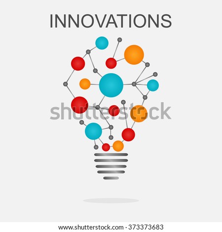 Innovations concept illustration. Light bulb with colored cells 