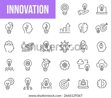  Innovations Editable Icons Set. Vector illustration in thin line style of modern developments icons: smart home, robotics, artificial intelligence
