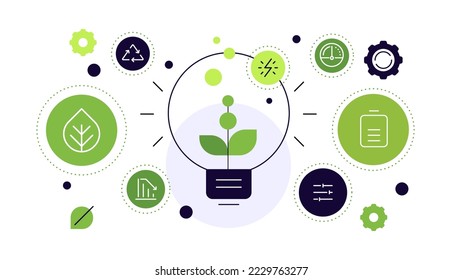 Innovations. Green alternative energy searching. Eco-friendly living concept. Infographic slide. Vector file.