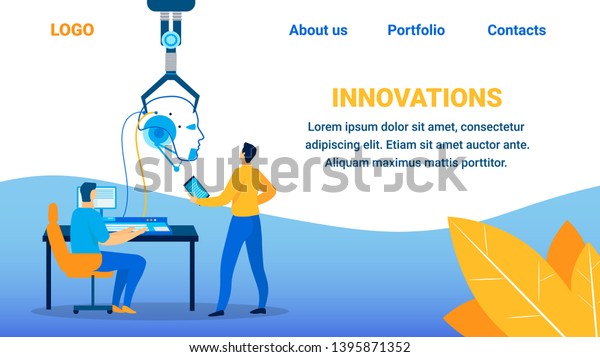 Innovations Lettering Flat Cartoon Banner Template Stock Vector