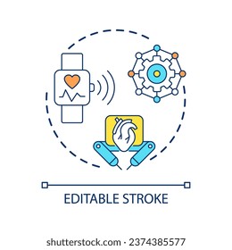 Innovations in medicine concept icon. Medical industry development. Healthcare digital technologies abstract idea thin line illustration. Isolated outline drawing. Editable stroke. Arial font used