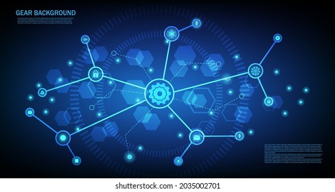 Innovations systems connecting gear devices. Future technologies in automatics cog wheel systems and computers.EP2.Hi-tech communication concept innovation background vector 