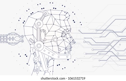 Innovations systems connecting people and robots devices. Future technologies in automatics cyborg systems and computers industry from awesome internet developments. Geometry style with linear pictogr