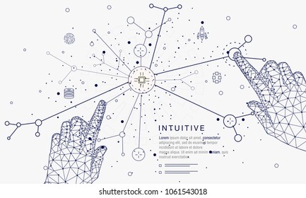Innovations systems connecting people and robots devices. Future technologies in automatics cyborg systems and computers industry from awesome internet developments. Geometry style with linear pictogr - Shutterstock ID 1061543018
