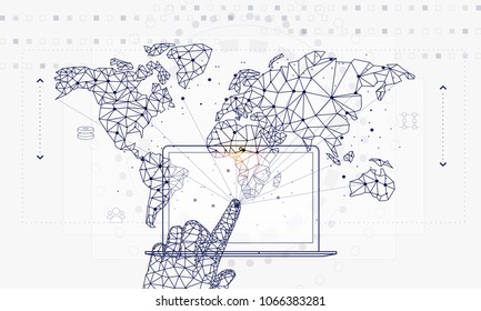 Innovations systems connecting people and robots devices. Future technologies in automatics cyborg systems and computers industry from awesome internet developments. Geometry style linear pictogram