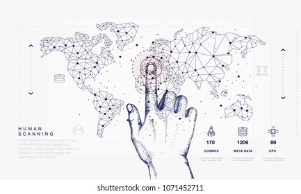 Innovations systems connecting people and robots devices. Future technologies in automatics cyborg systems and computers industry from awesome internet developments. Geometry style with linear pictogr