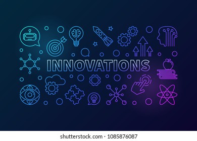 Innovations vector creative horizontal illustration made of innovation technology thin line icons on dark background