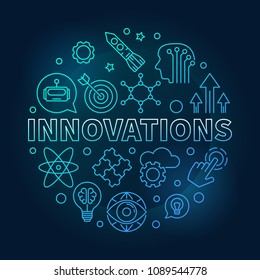 Innovations vector round blue illustration made of innovation technology thin line icons on dark background