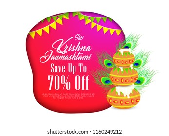 innovative abstract or banner or header for Krishna Janmashtami, Offer, Mega Offer, Discounts, Huge Sale, with nice and creative design illustration.