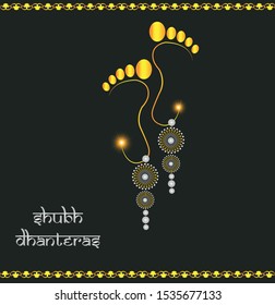 innovative abstract, banner or poster for Dhanteras with Goddess Maa Lakshmi / Laxmi Charan for Indian dhanteras and diwali festival celebration