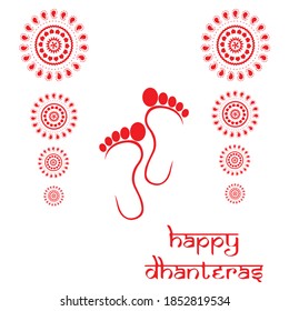 innovative abstract, banner or poster for Dhanteras with Goddess Maa Lakshmi Laxmi Charan for Indian dhanteras and diwali festival celebration