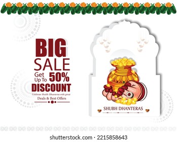 innovative abstract, banner or poster for Dhanteras with Goddess Maa Lakshmi Laxmi Charan for Indian dhanteras and diwali festival celebration