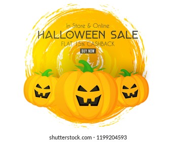 innovative abstract, banner or poster for Halloween Sale with creative and creepy design illustration pumpkin.