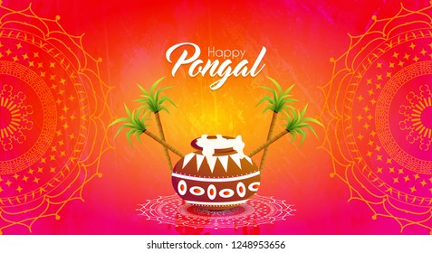 Innovative abstract, banner or poster for Pongal with nice and creative design illustration, south Indian Festival, Happy Pongal.