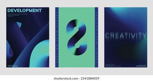 Carteles innovadores de diseño abstracto. Conjunto de Plantilla de póster creativo Abstractas con diseño de gradiente digital azul y verde. Conjunto de Plantillas de Vector, cartel creativo moderno con diseño azul y verde neón