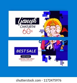 Innovative abstract Ganesh Chaturthi Festival Sale, Offer Banner Design Template with 50% Discount Tag 