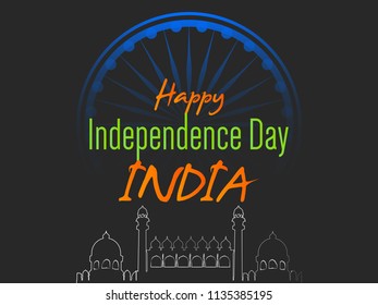 Innovative abstract or poster for 15th of August, Independence Day of INDA, with nice and creative red fort design illustration, Ashoka Wheel.