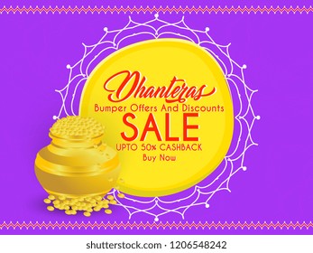 Innovative abstract or poster for Dhanteras Sale with nice and creative design illustration of golden pot, Dhanteras Sale