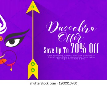 Innovative abstract or poster for Dussehra Offer or Durga Puja save upto 70% Off with nice and creative design illustration.