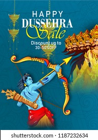 Innovative abstract or poster for Happy Dussehra, sale banner background showing festival of India Innovative abstract or poster for Happy Dussehra, sale banner background showing festival of India