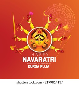 Innovative abstract poster for Happy Navratri with nice and creative Maa Durga design illustration. Shubh Navratri. Durga Puja.	