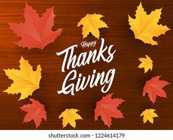 Innovative abstract or poster for Happy Thanksgiving Day with nice and creative design illustration of a maple leaf in a textured brown background.