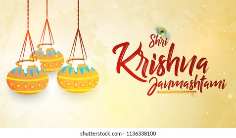 Innovative abstract or poster for Krishna Janmashtami with nice and creative design illustration in a background, Lord Krishna Birthday.