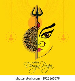 Innovative abstract or poster for Shubh Navratri with nice and creative Maa Durga design illustration, Shubh Navratri, Durga Puja. vector , banner