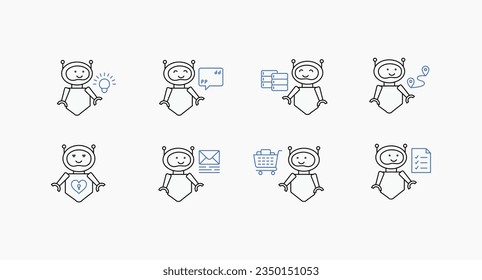 Innovative AI Robot Icons for Creative Projects. AI Robot Illustration Pack for Artificial Intelligence, Chat, GPT, and Automation Technology. Vector Icons.