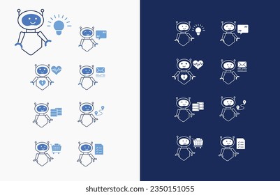 Iconos AI Robot innovadores para proyectos creativos. Paquete de Ilustración de Robot AI para Inteligencia Artificial, Chat, GPT y Tecnología de Automatización. Iconos vectores.
