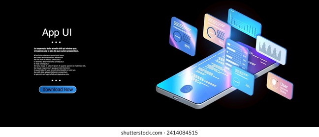 Diseño innovador de la interfaz de usuario de la aplicación: Una pantalla visual de una interfaz de Smartphone con paneles de funciones flotantes, resaltando la experiencia del usuario y la funcionalidad