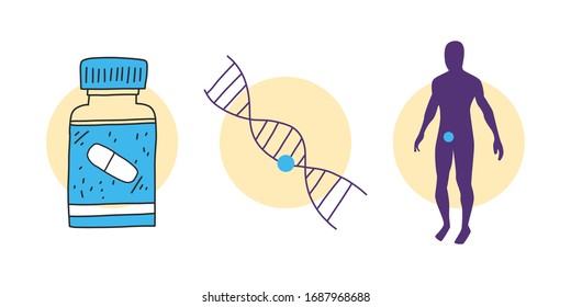 Innovative approach healthcare precision medicine. Treating specific patient, not disease. Global use personalized patient data. Diseases in people with different genotypes. Vector illustration.
