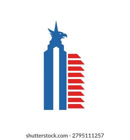 Innovative architectural logo combining a tall building with a bird of prey. Symbolizes vision, height, and urban leadership.