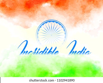 Innovative banner or poster for 15th of August, Independence Day of INDIA, Beautiful brush strokes texture with Asoka Chakra design illustration.