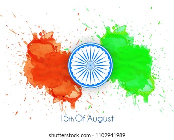 Innovative banner or poster for 15th of August, Independence Day of INDIA, Beautiful splash texture with Asoka Chakra design illustration.