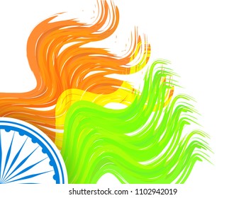 Innovative banner or poster for 15th of August, Independence Day of INDIA, Beautiful brush strokes texture with Asoka Chakra design illustration.