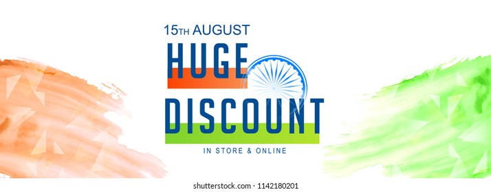 innovative banner or poster or header for 15th of August Huge Discount, Independence Day of INDIA, with nice and creative design illustration