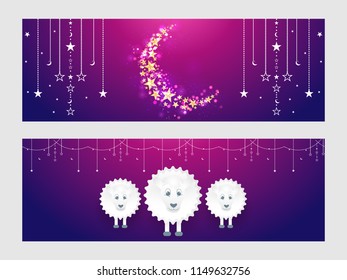 Innovative and beautiful header or banner for Eid Al Adha or Bakra Eid with nice and creative design illustration.