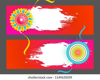 Innovative and beautiful header or banner for Raksha Bandhan or Rakhi with nice and beautiful rakhi design illustration.