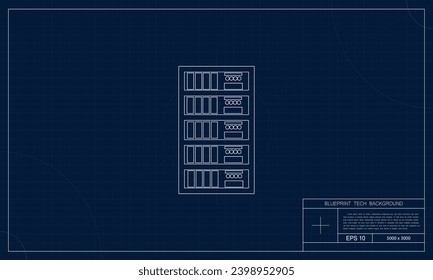 Innovative blueprint-style database server illustration background, making it ideal for projects related to database servers, technology infrastructure, and cutting-edge design.