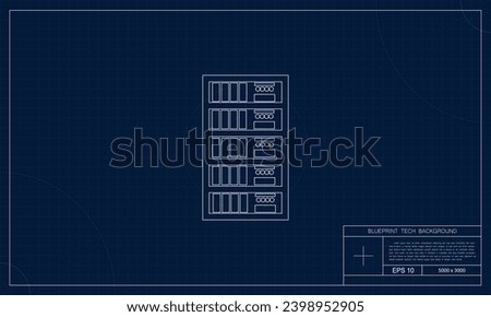 Innovative blueprint-style database server illustration background, making it ideal for projects related to database servers, technology infrastructure, and cutting-edge design.