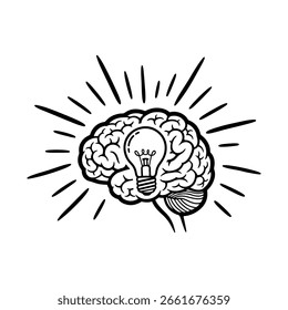 Icono innovador del cerebro y de la bombilla que simboliza el pensamiento creativo y las ideas brillantes