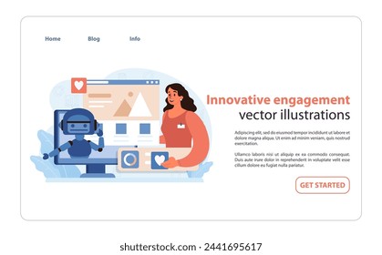 Innovative Brand Engagement. A modern illustration showcasing interactive technology and robotics in enhancing customer engagement and experience. Flat vector illustration.
