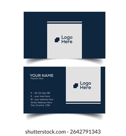 Innovative business card layout with a professional look and unique composition in a deep blue and gray color combination